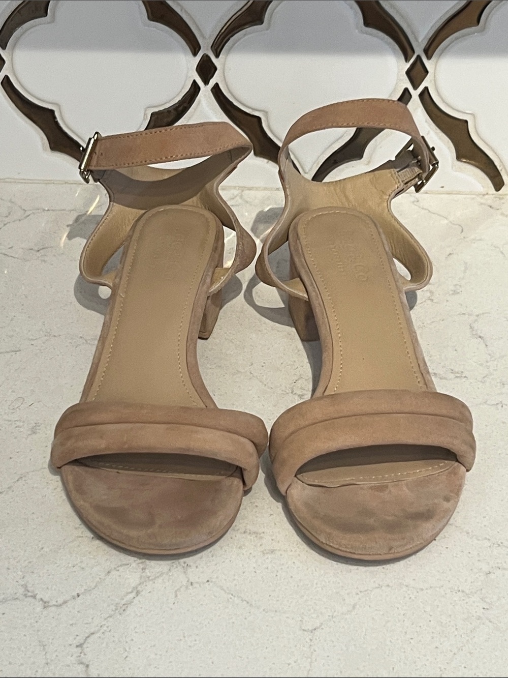 Women's Ankle-Strap Block Heel Sandals in Blush